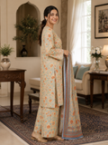 3 Piece Printed Lawn Suit - Beige Floral