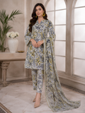 3 Piece Printed Lawn Suit - White Animal Print - Side View