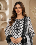 Black and white polka dot lawn suit - front close-up