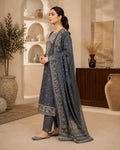 Steel blue embroidered lawn suit - front view close-up