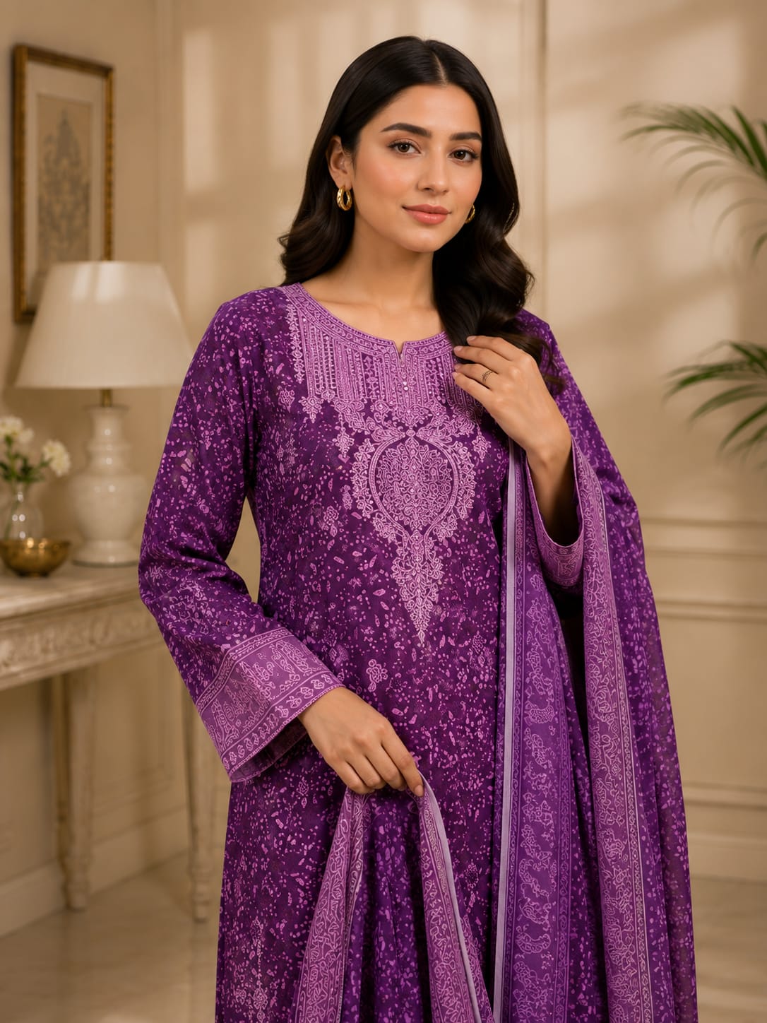 Purple Embroidery 3-Piece - Side View