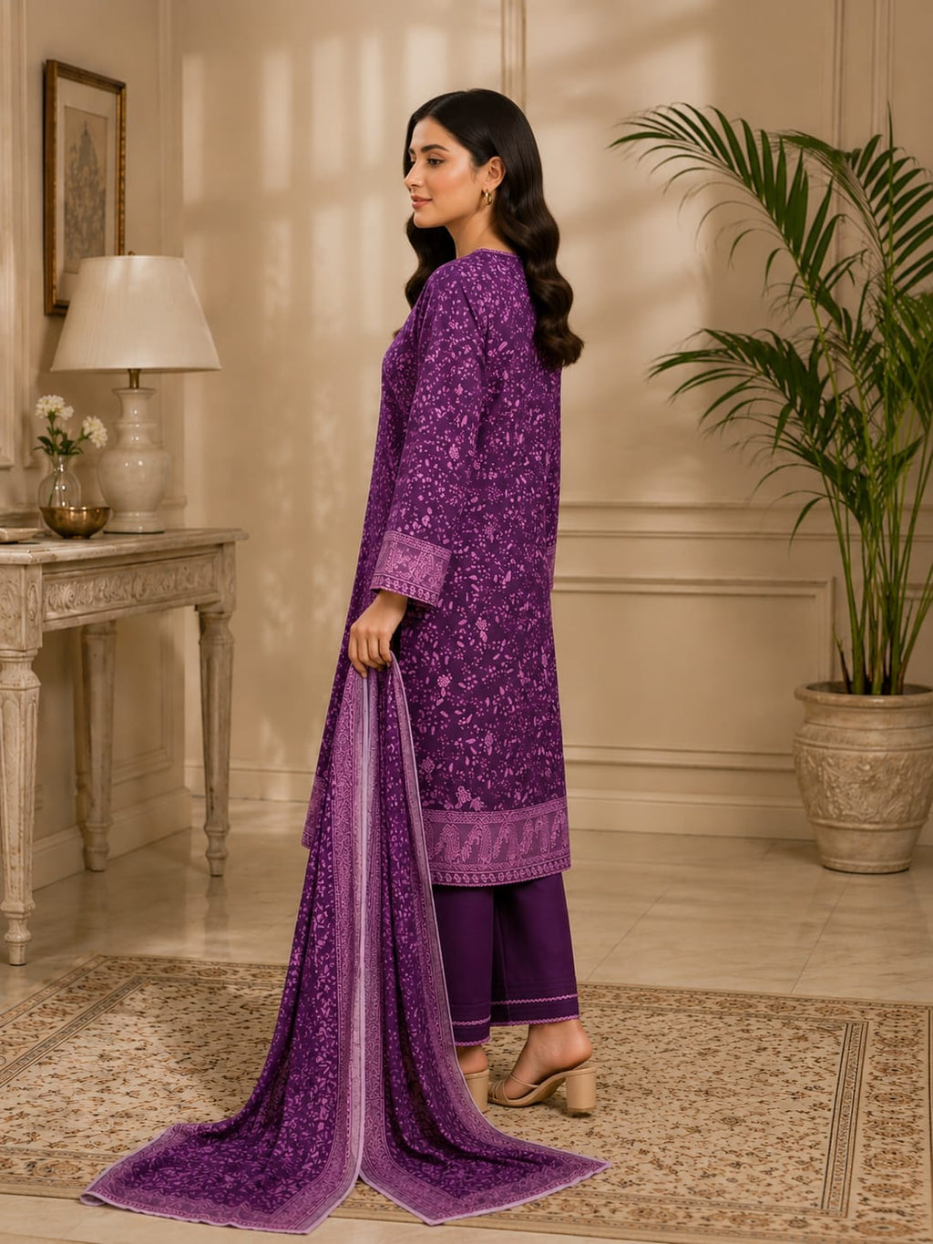 Purple Embroidery 3-Piece - Back View