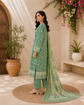 Green Floral 3pce Lawn - Full front with dupatta