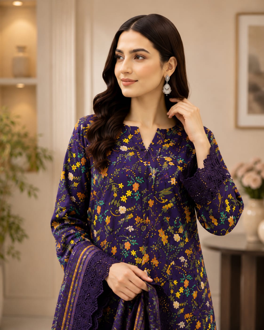 Purple Multi-Floral 3-Piece - Close-up Detail