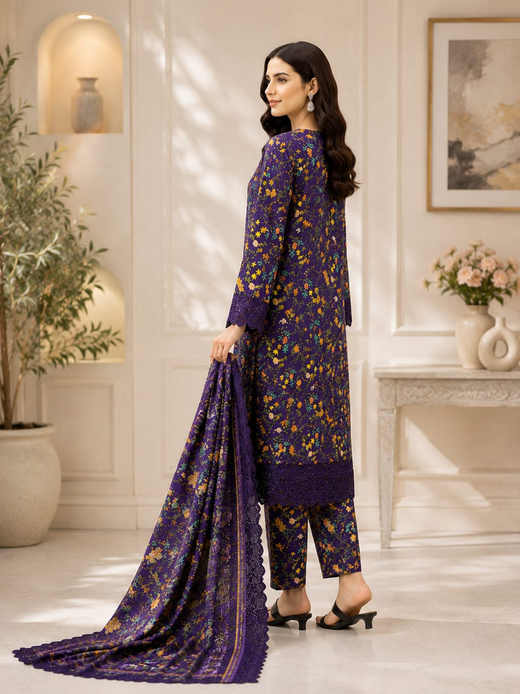 Purple Multi-Floral 3-Piece - Side View