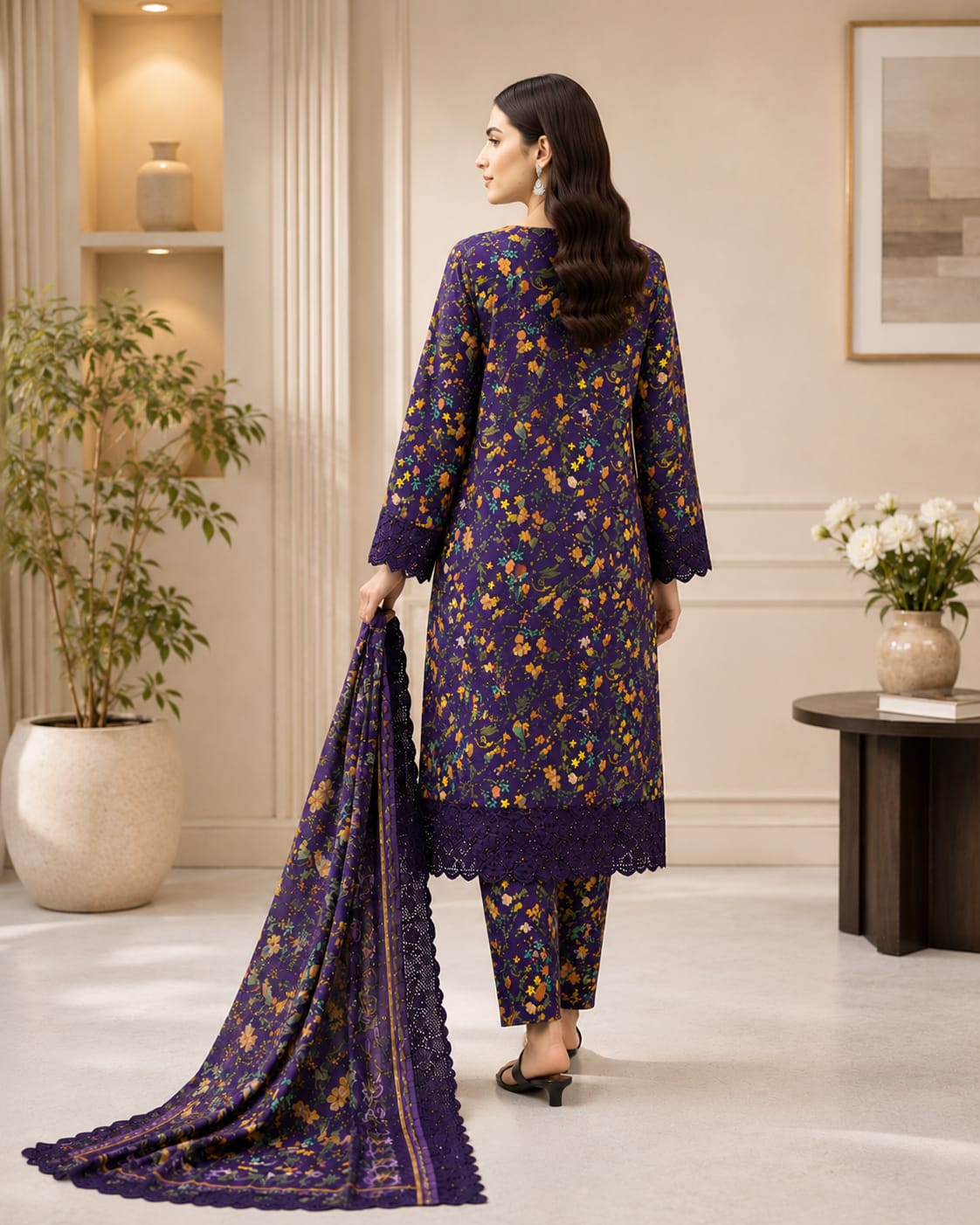 Purple Multi-Floral 3-Piece - Back View