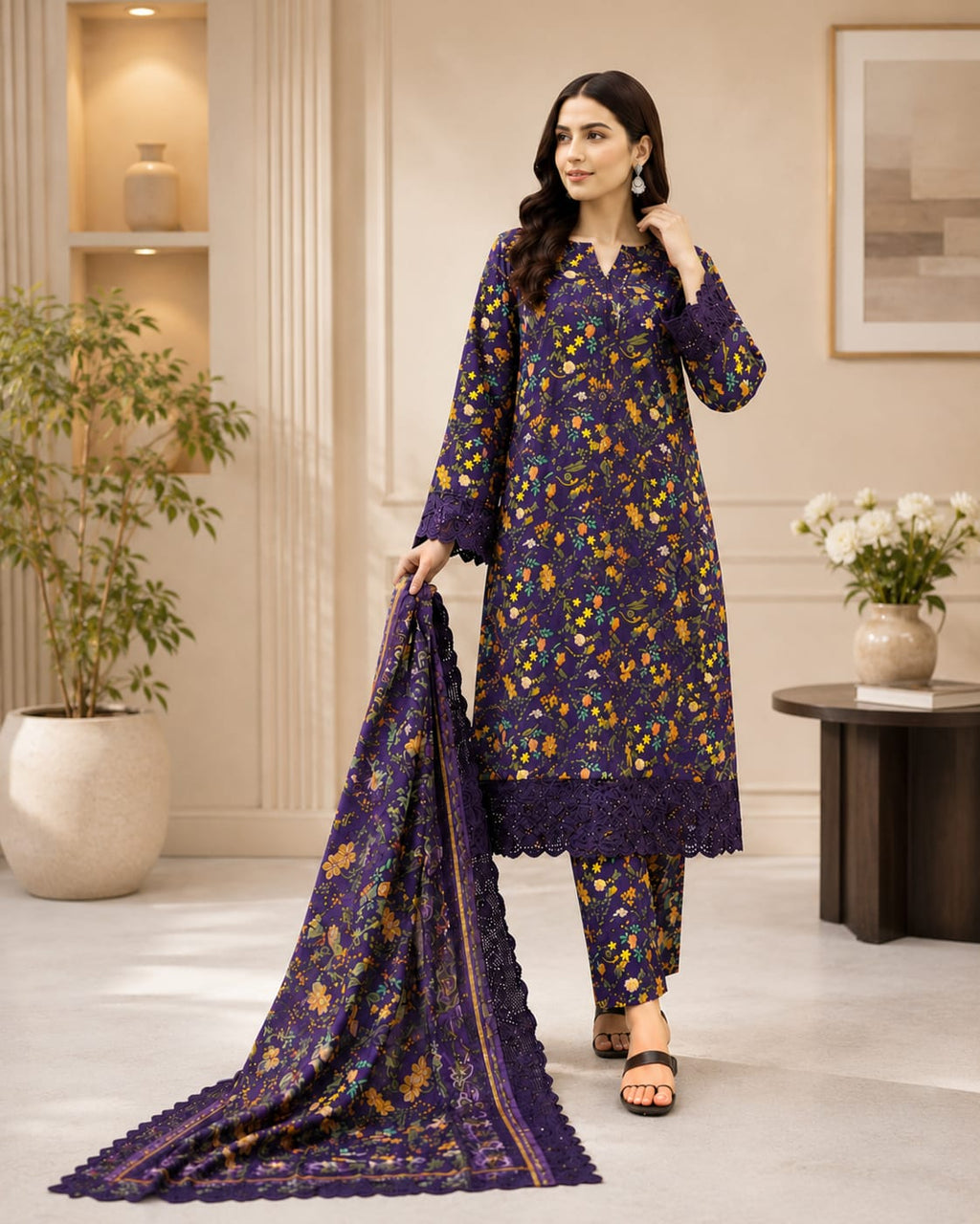 Purple Multi-Floral 3-Piece - Front View